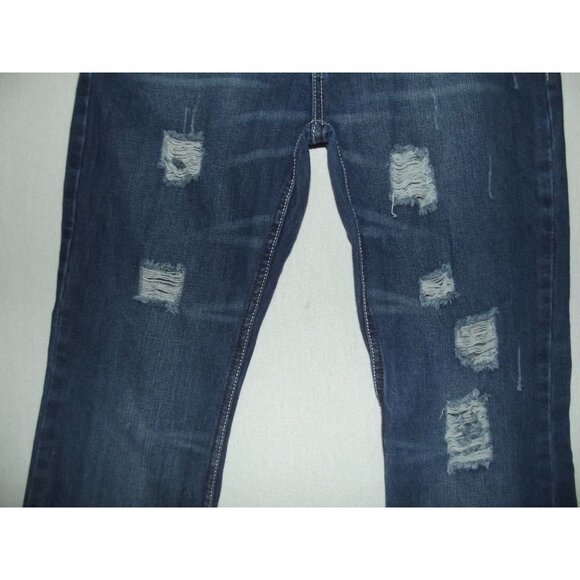 Rue21 Jeans Womens Size 9/10 x 35" Thick Stitch Boot Cut Distressed blue Cotton - Picture 3 of 11